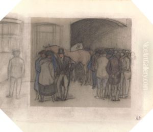 A Morning at Tattersalls (with further sketches in left margin folded over) by Robert Bevan