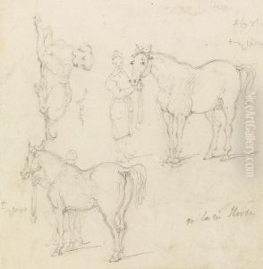 Studies of Horses with Chinese Grooms, and a Dog, Nov. 10, 1840 by George Chinnery