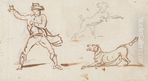 A Man throwing a Ball to a Dog - view 1