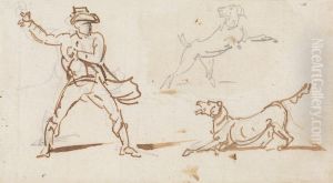 A Man throwing a Ball to a Dog