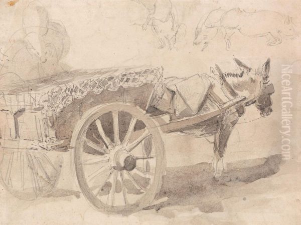 A Mule or Donkey, Harnessed to a Farm Cart, with Other Sketches at Top, Executed at or Near Canterbury, c. 1835 - view 1