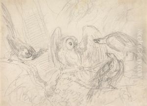 Three Pheasants Surrounding an Owl by Sawrey Gilpin
