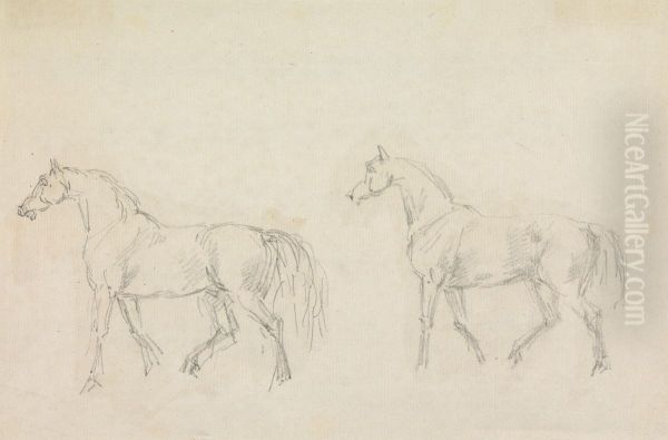 Two Horses Walking to Left - view 1