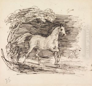 A Grey Horse Trotting Out of a Wood A Grey Horse Trotting Out of a Wood