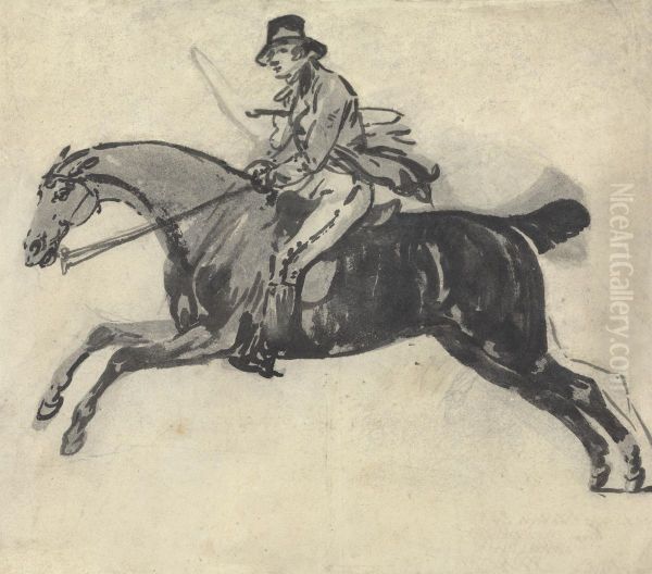 Galloping Rider With Whip Under His Arm - view 1