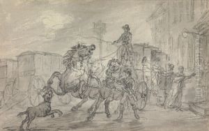 A Lioness Attacking the Off-Leader of the Exeter Mail Coach Outside the Pheasant Inn, Winterslow, on the Night of 20 October 1816 by Julius Caesar Ibbetson