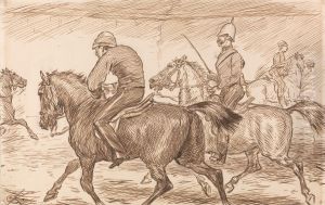 An Indoor Military Riding School With an Instructor Teaching Recruits to Trot by Charles Keene