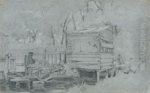 An Old Cabin on the Bank of a River by John Linnell