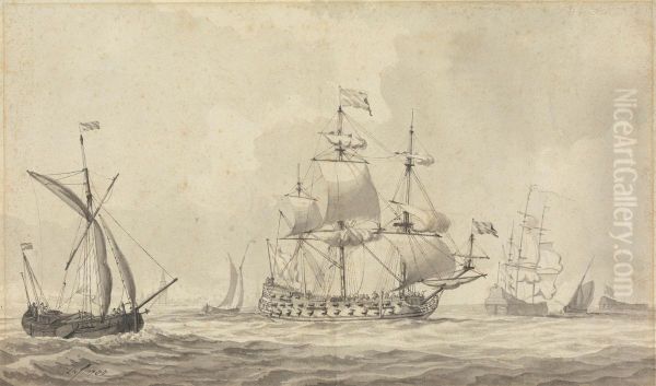 Warships in a Stiff Breeze off the Dutch Coast - view 1