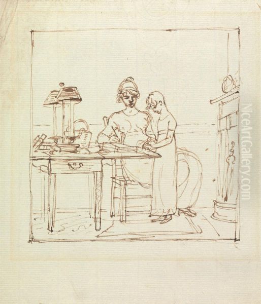 Woman and Girl at a Writing Desk - view 1