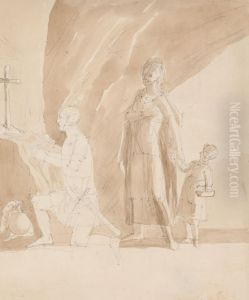 A Kneeling Knight with a Female Figure and Child