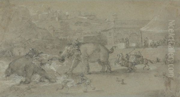 Elephants Fighting - view 1