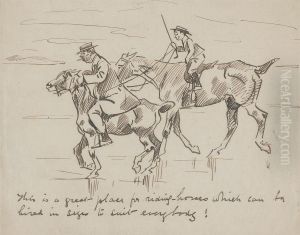 A Man and a Boy Riding on a Beach by Phil May