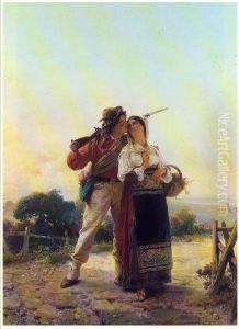 La recluta e la Ciociarella by Gerolamo Induno