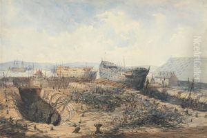 Plymouth Dockyard after the Fire by William Callow