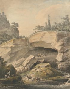 Rocky Landscape with Peasants and Cattle by Samuel Hieronymus Grimm