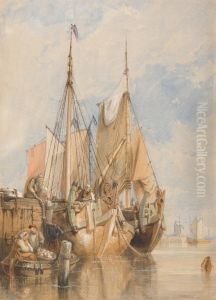 Dutch Fishing Vessels by a Quay by Clarkson Frederick Stanfield