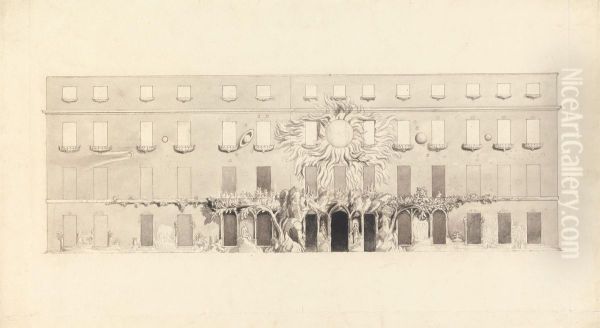 Architectural Drawing of a Building with Astrological Symbols - view 1