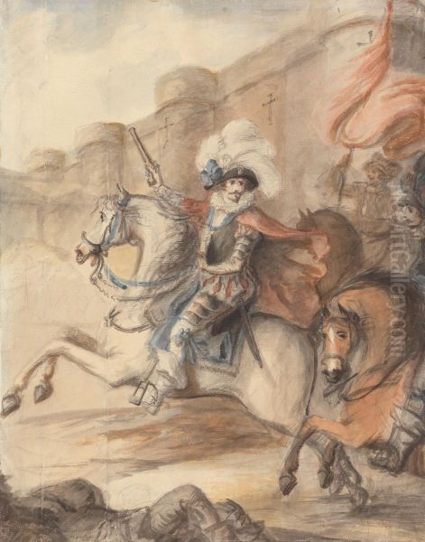 A Cavalry Officer (Henry IV) Leading a Charge Outside a Castle - view 1