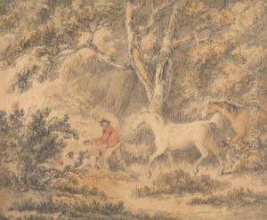 Landscape with Horses, Farmer and Dog by George Morland