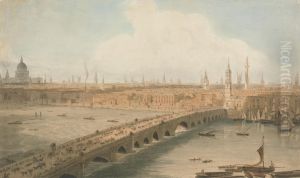 View of London Bridge and St. Paul's Cathedral by William Daniell RA