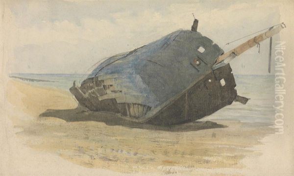 Hulk aground on beach - view 1
