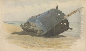 Hulk aground on beach