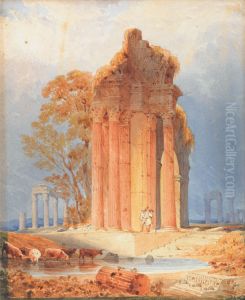 Cattle Watering by Corinthian Columns by Copley Fielding