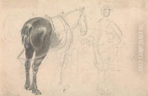 Farm horse being held by a stable lad by Sawrey Gilpin