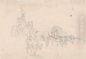 Study of cattle with a calf in foreground by Sawrey Gilpin