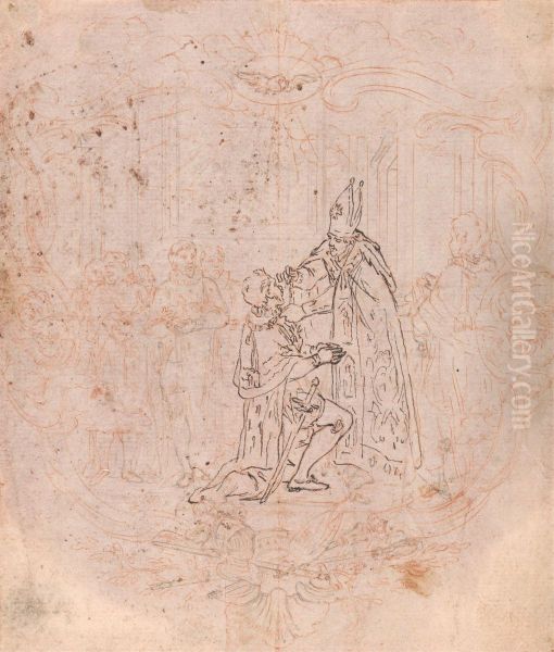 A Bishop Conferring an Honor, Scene Within a Cartouche - view 1