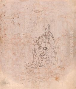 A Bishop Conferring an Honor, Scene Within a Cartouche by Hubert-Francois Gravelot