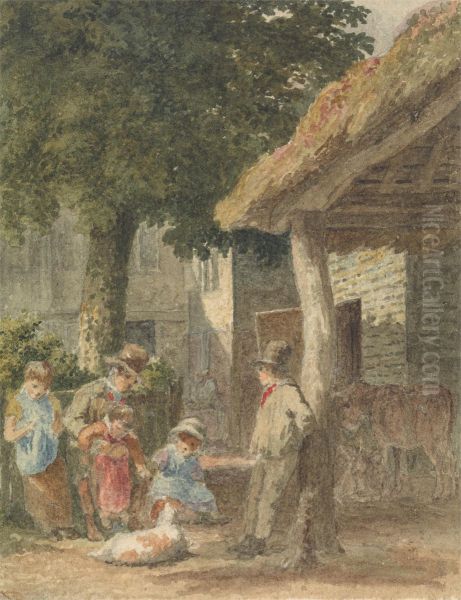 Children With a Dog in Farmyard - view 1