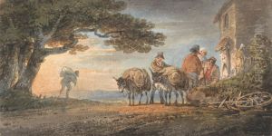 Drivers and Burros Resting at Sunset by William Payne