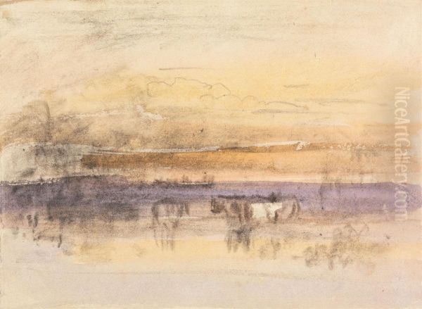 Cattle Watering at Sunset - view 1
