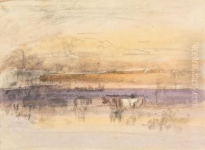 Cattle Watering at Sunset by John Varley