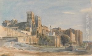 The Cathedral and Palace of the Popes, Avignon by Thomas Hartley Cromek