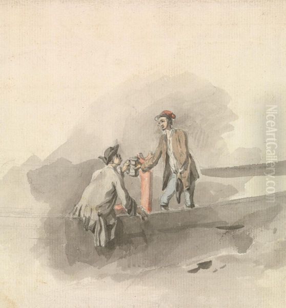 Two Men in a Boat Clinking Tankards (?) - view 1