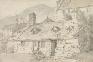 Stone Cottages in a Mountainous Landscape with a Figure in the Foreground