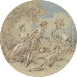 One of eighteen designs for a series of plates illustrating Venus and Adonis by Hablot Knight Browne