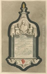 Memorial to Joannes Castell and Christina Samsoni Sheffield from Greenford Church by Daniel Lysons