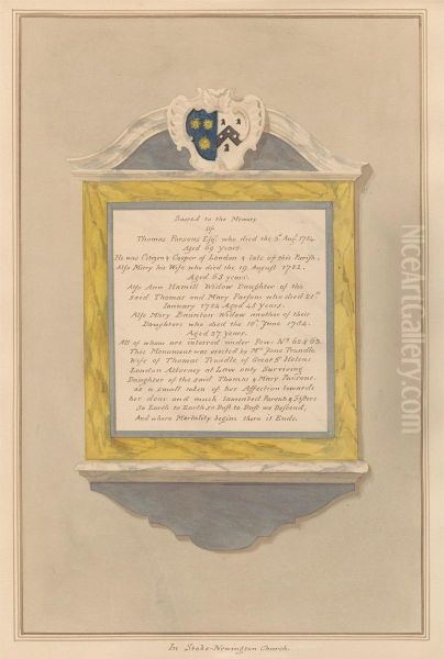 Memorial to Thomas Parsons, his Wife Mary and their Daughters, Ann Hamill and Mary Baunton form Stoke Newington Church - view 1