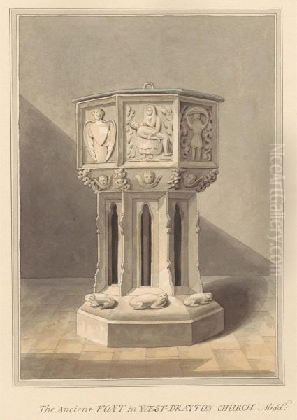 Ancient Font in West Drayton Church, Middlesex - view 1