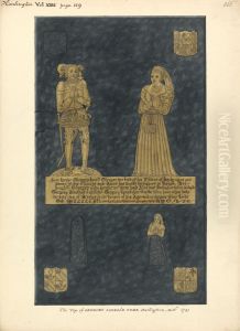 Brass Plate for Gregory Lovell and his Wife Anne, Daughter of David Bellingham, Harlington Church by Daniel Lysons
