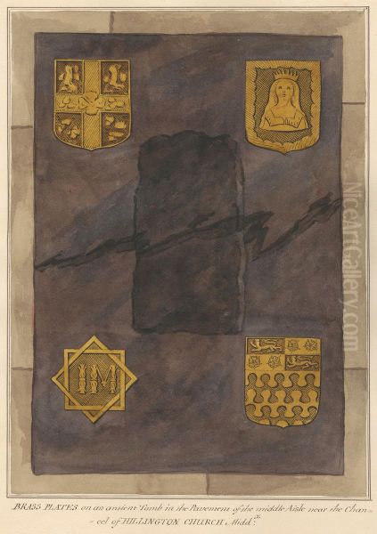 Brass Plates on an unidentified tomb in the Pavement of the Middle Aisle near the Chancel from - view 1