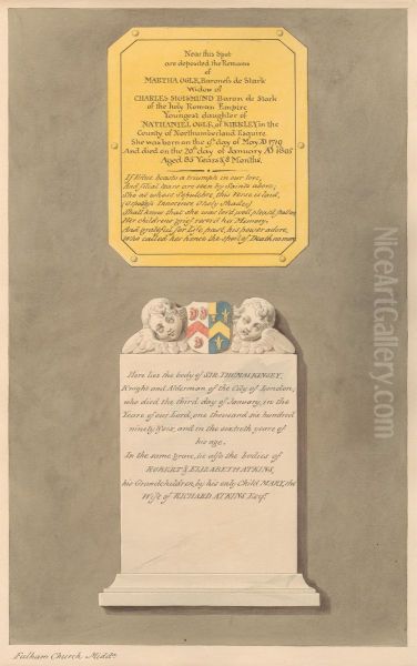 Memorials to Martha Ogle, and to Sir Thomas Kinsey and his grandchildren Rober and Elizabeth Kinsey of Fulham Church - view 1