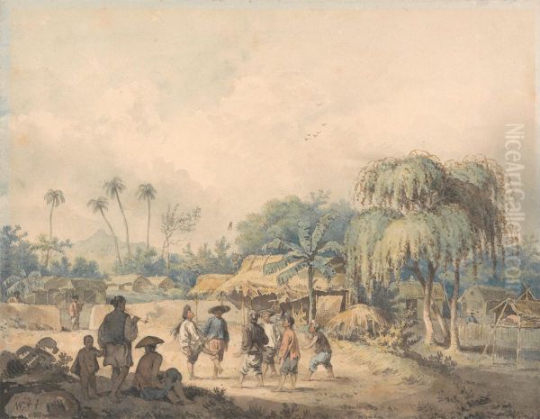 Natives of Cochin Playing Shuttlecock in China - view 1