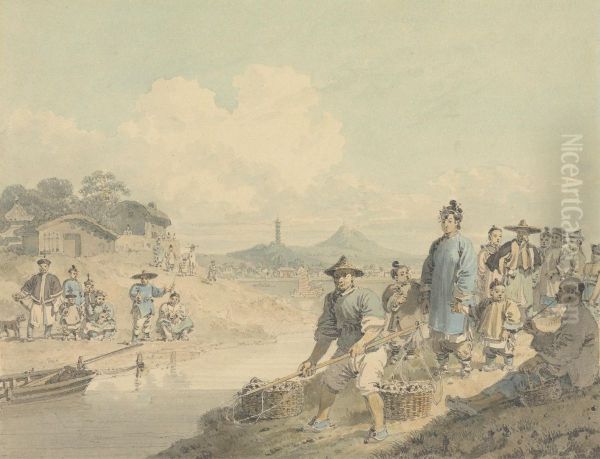 Figures with Pagoda and Mountain - view 1