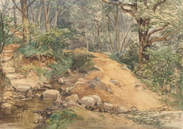 Woodland Scene with a Path Across a Stream by John Middleton