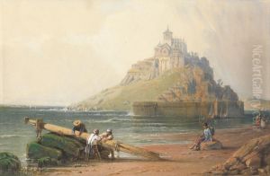 View of Mont St. Michel with Figures on the Beach View of Mont St. Michel with Figures on the Beach